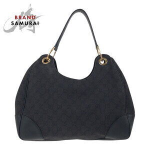 GUCCI black GG canvas leather shoulder bag handbag